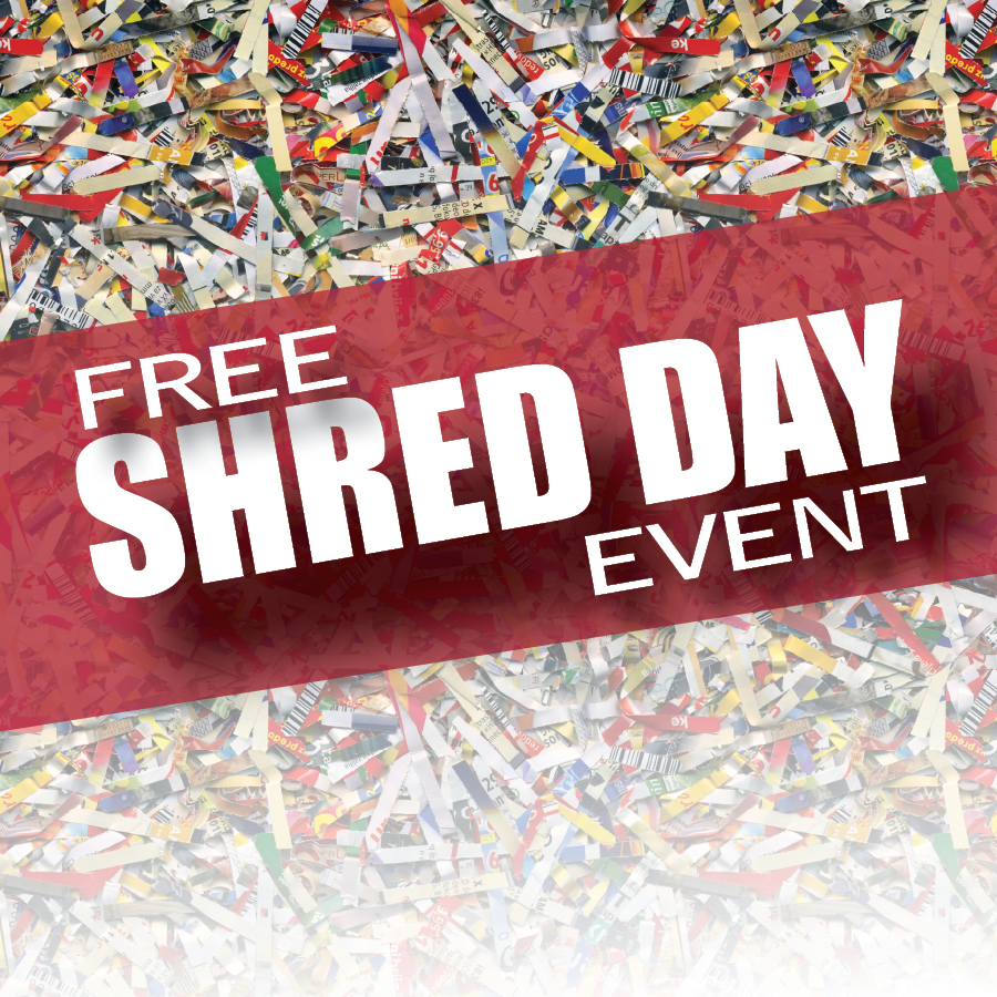Picture of shredded paper with free shred day written on it